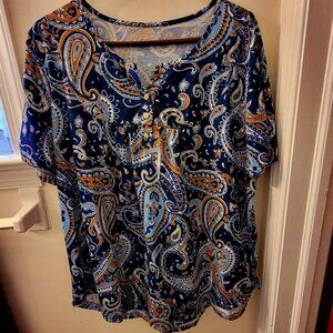 Plus Size Floral Henley Tunic Top 3X 29" long - Loose stretch top, 5% Spandex